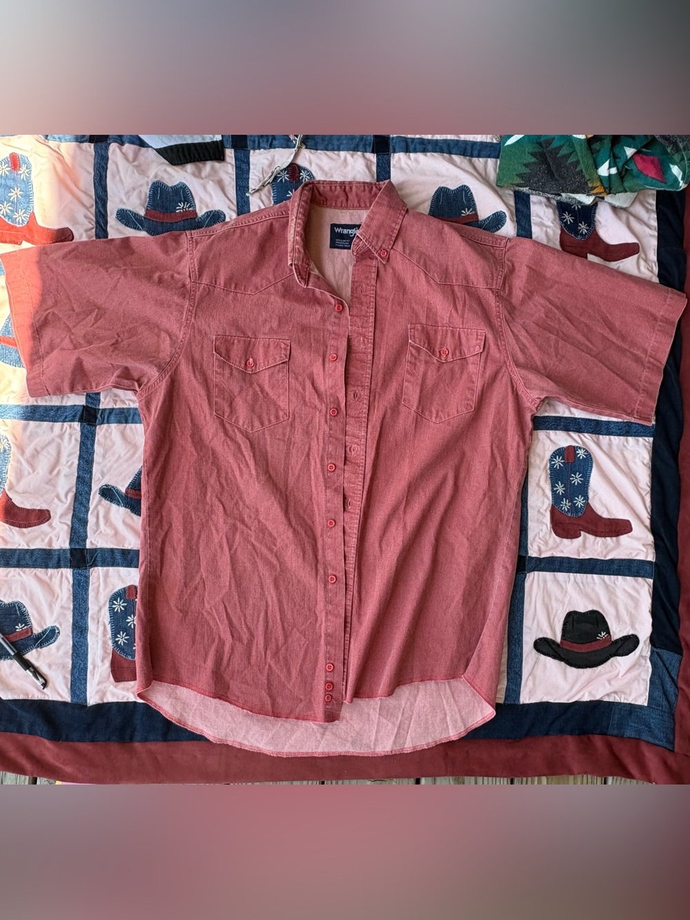 Wrangler Men's Washed Red Button-Down Western Shirt